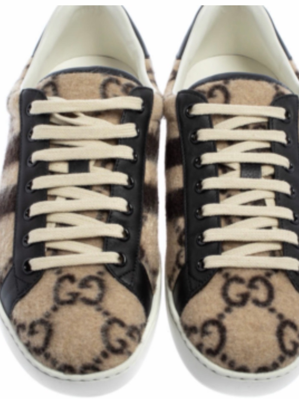 Gucci Beige & Black GG Wool Low-Top Sneakers